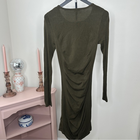 Express Knit Dark Olive Long Sleeve Dress - Picture 4 of 4